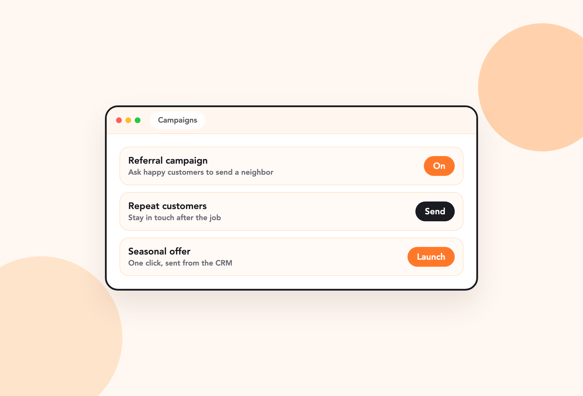 Marketing Campaigns interface preview
